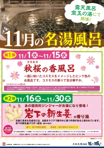 11/1(水)～11/15(水)　11/16(木)～11/30(木)開催！　『11月の名湯風呂』